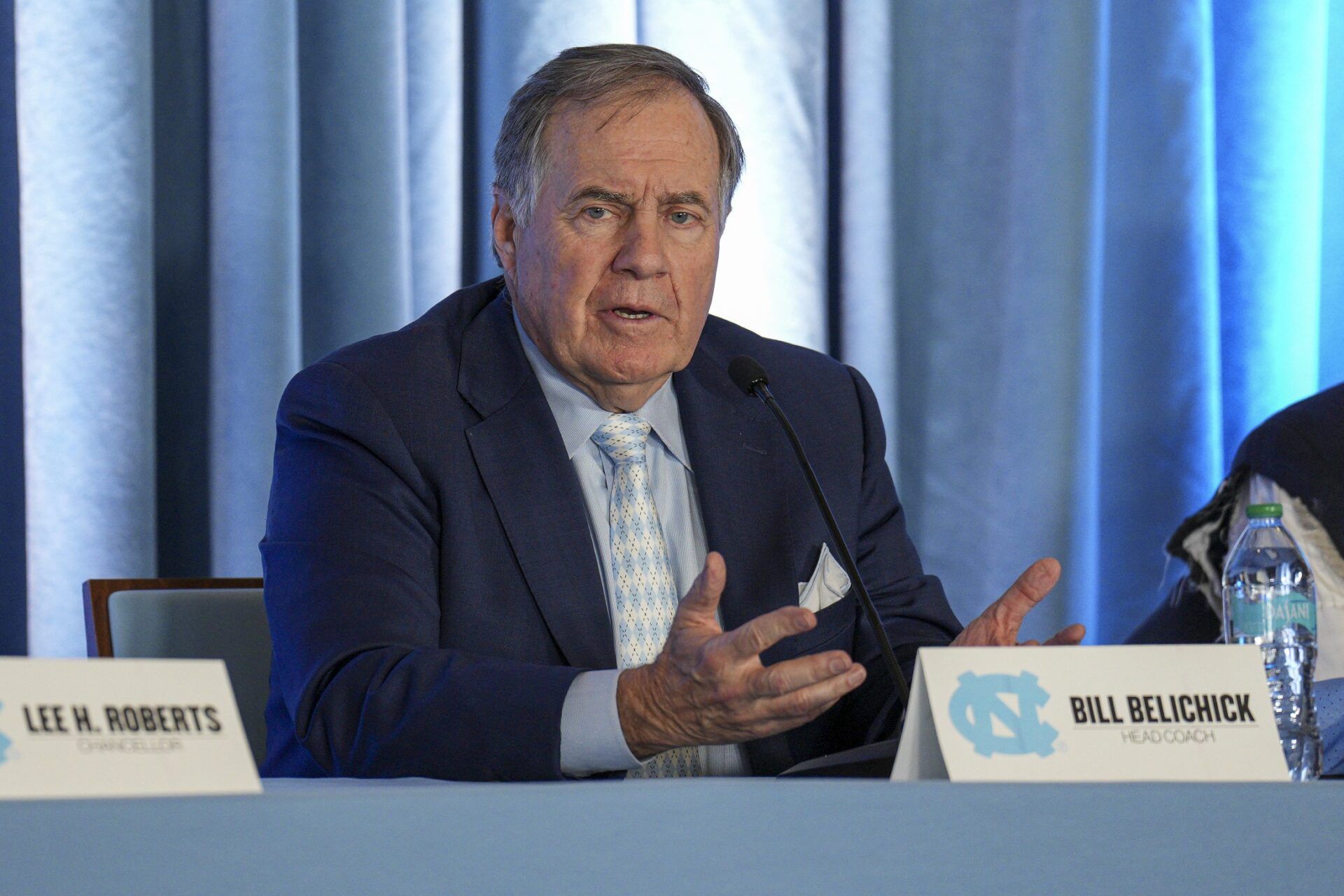 North Carolina Tar Heels new head coach Bill Belichick speaks to those attending his hiring announcement  at Loudermilk Center for Excellence.