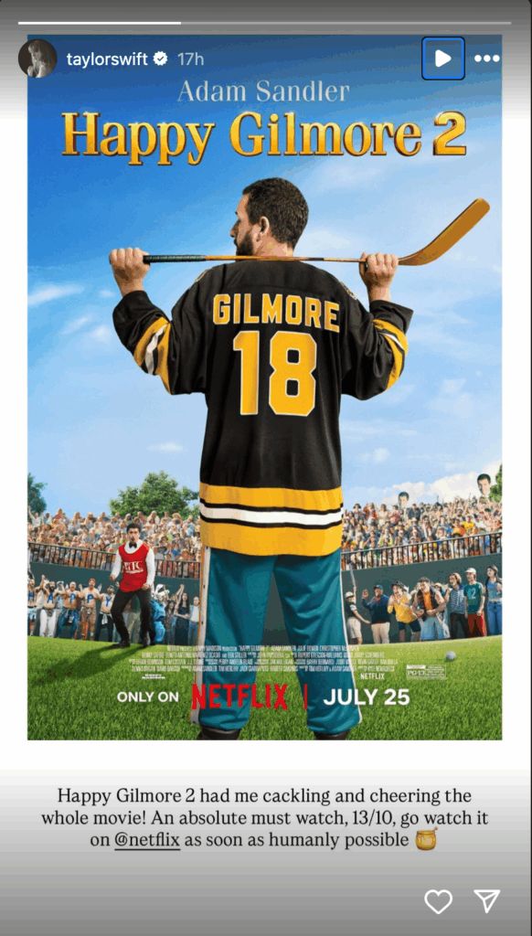 Taylor Swift's Happy Gilmore 2 Instagram story