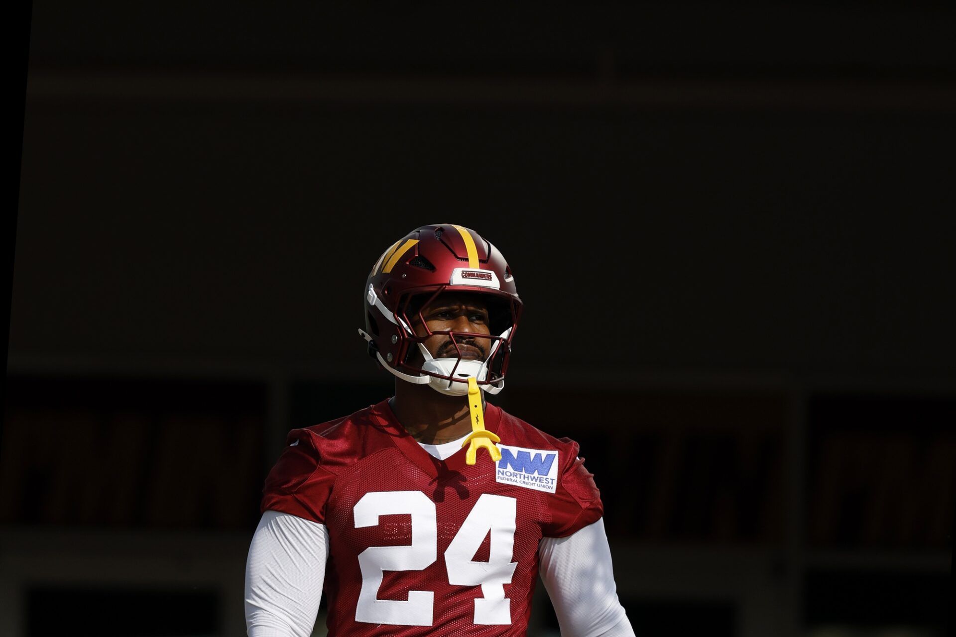 Washington Commanders outside linebacker Von Miller (24) walks out of team headquarters onto the fields prior to practice on day one of training camp at OrthoVirginia Training Center at Commanders Park.
