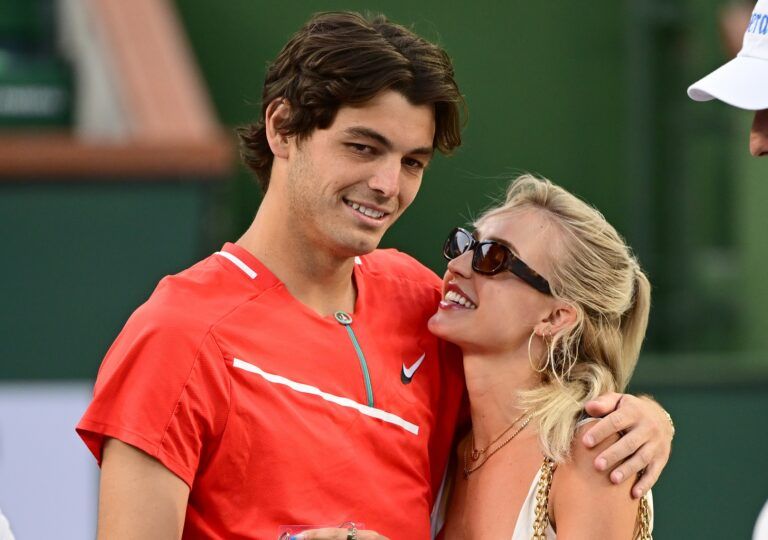 Taylor Fritz (USA) with his girlfriend Morgan Riddle after defeating Rafael Nadal (ESP) in the men’s final at the BNP Paribas Open at the Indian Wells Tennis Garden.