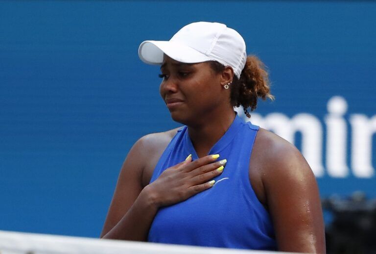 Taylor Townsend of the United States reacts after her match against Simona Halep of Romania (not pictured) in the second round on day four of the 2019 U.S. Open tennis tournament at USTA Billie Jean King National Tennis Center.
