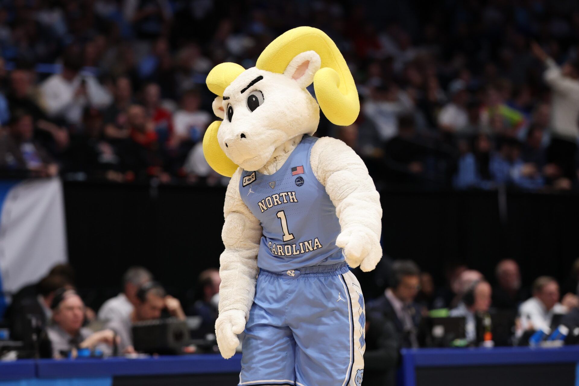 North Carolina Tar Heels mascot “Rameses” walks the court in the first half against the San Diego State Aztecs at UD Arena.