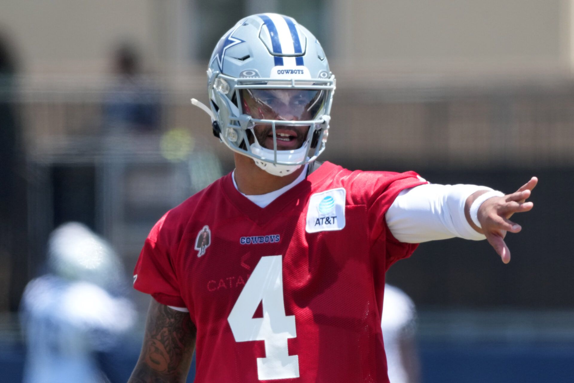 Dallas Cowboys quarterback Dak Prescott (4) at training camp at the River Ridge Fields.