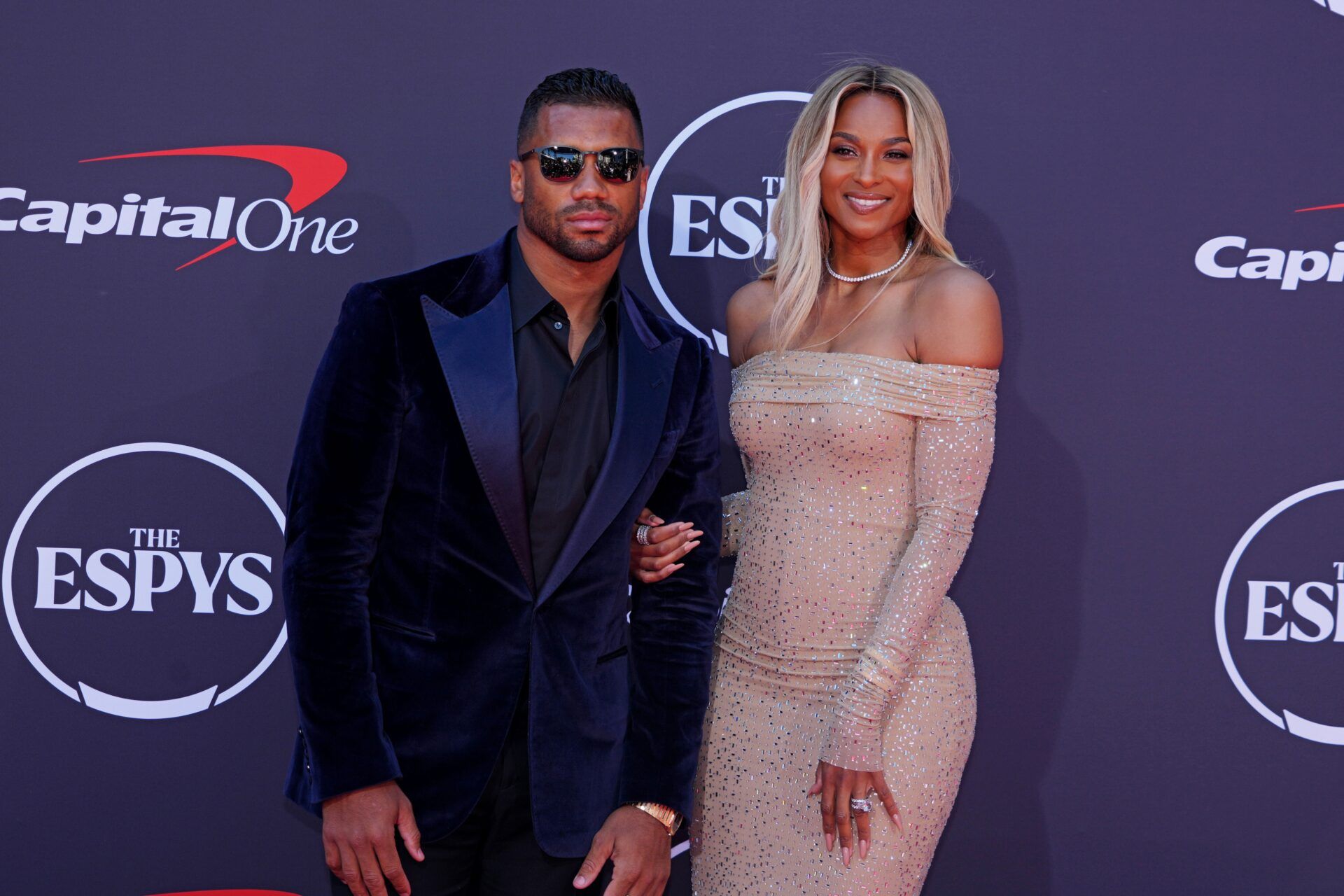 Russell Wilson and Ciara on the red carpet before the ESPYS at The Dolby Theatre.