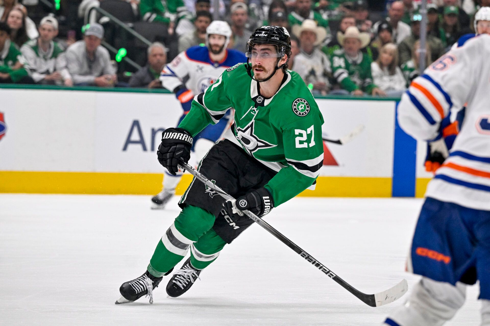 Dallas Stars left wing Mason Marchment (27) in action during the game between the Dallas Stars and the Edmonton Oilers in game five of the Western Conference Final of the 2025 Stanley Cup Playoffs at American Airlines Center.