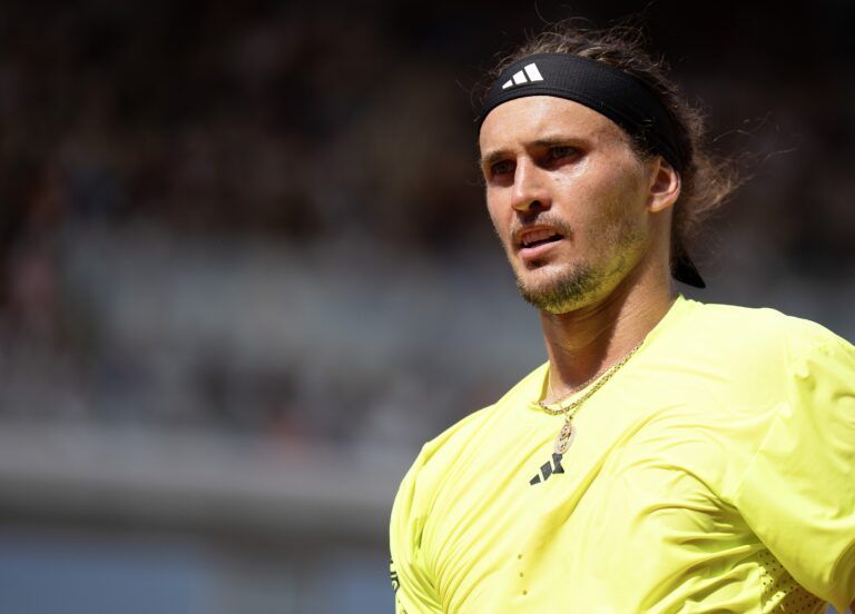 Alexander Zverev of Germany during his match against Flavio Cobolli of Italy on day seven at Roland Garros Stadium.