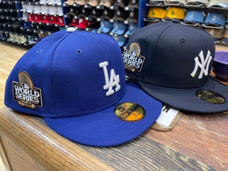 Lids, inside the Mall of Victor Valley, received a fresh shipment of Los Angeles Dodgers and New York Yankees hats with World Series patches on Wednesday, Oct. 23, 2024.