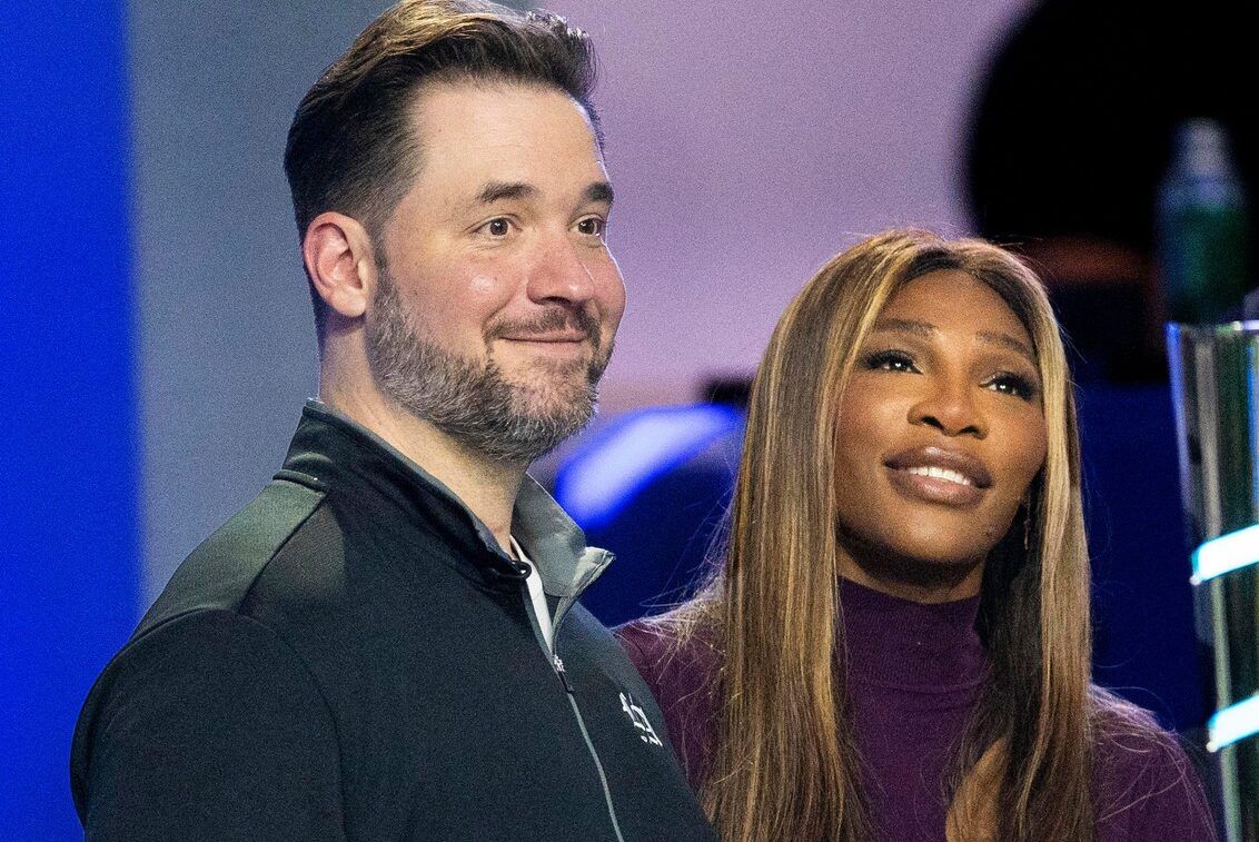 Serena Williams and her husband, Reddit co-founder Alexis Ohanian, co-own the Los Angeles Golf Club, and watch their team play against Boston Common Golf during a TGL match at the SoFi Center on February 4, 2025, in Palm Beach Gardens, Florida.