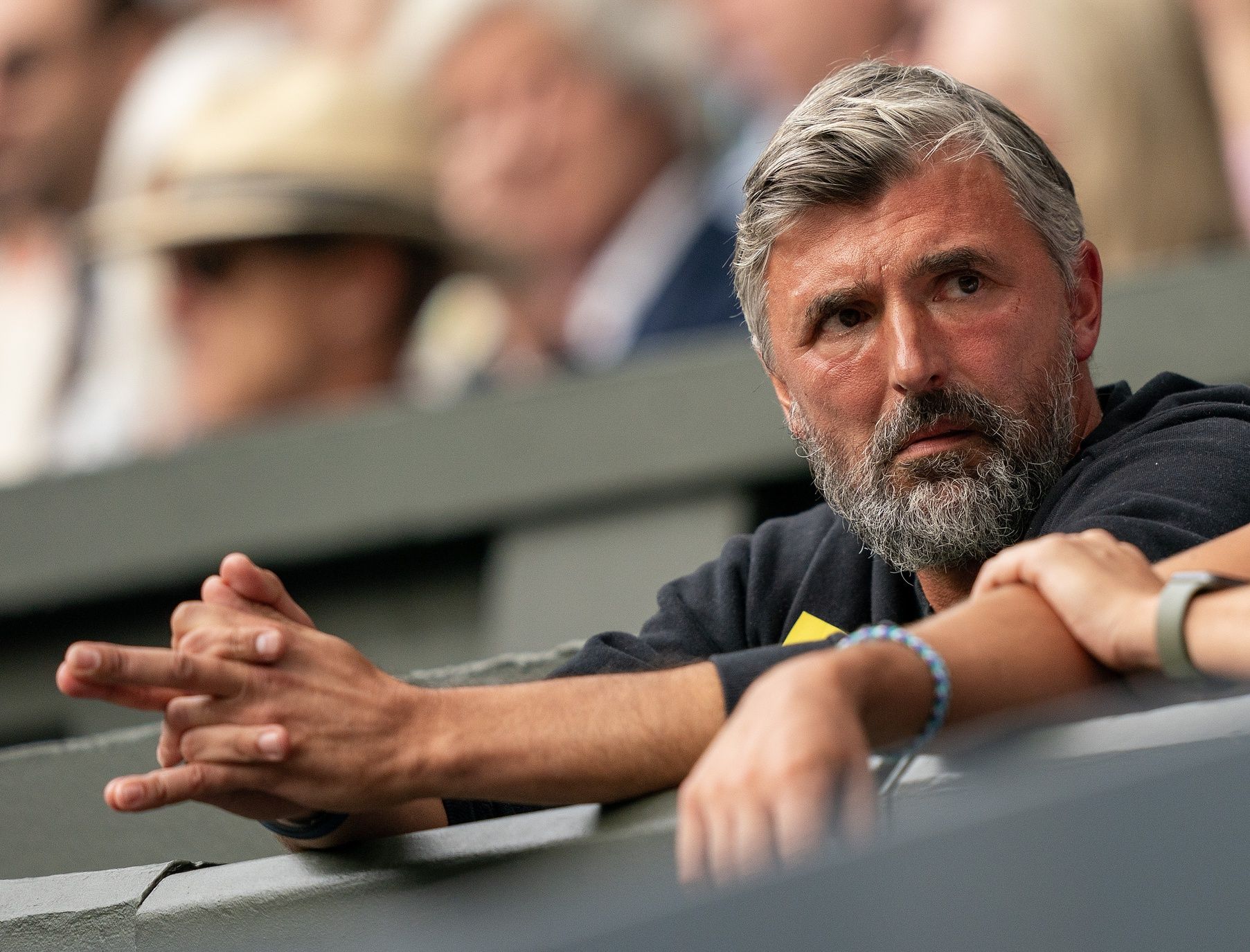 Goran Ivanisevic in attendance for the Novak Djokovic (SRB) and Andrey Rublev match on day nine at the All England Lawn Tennis and Croquet Club.