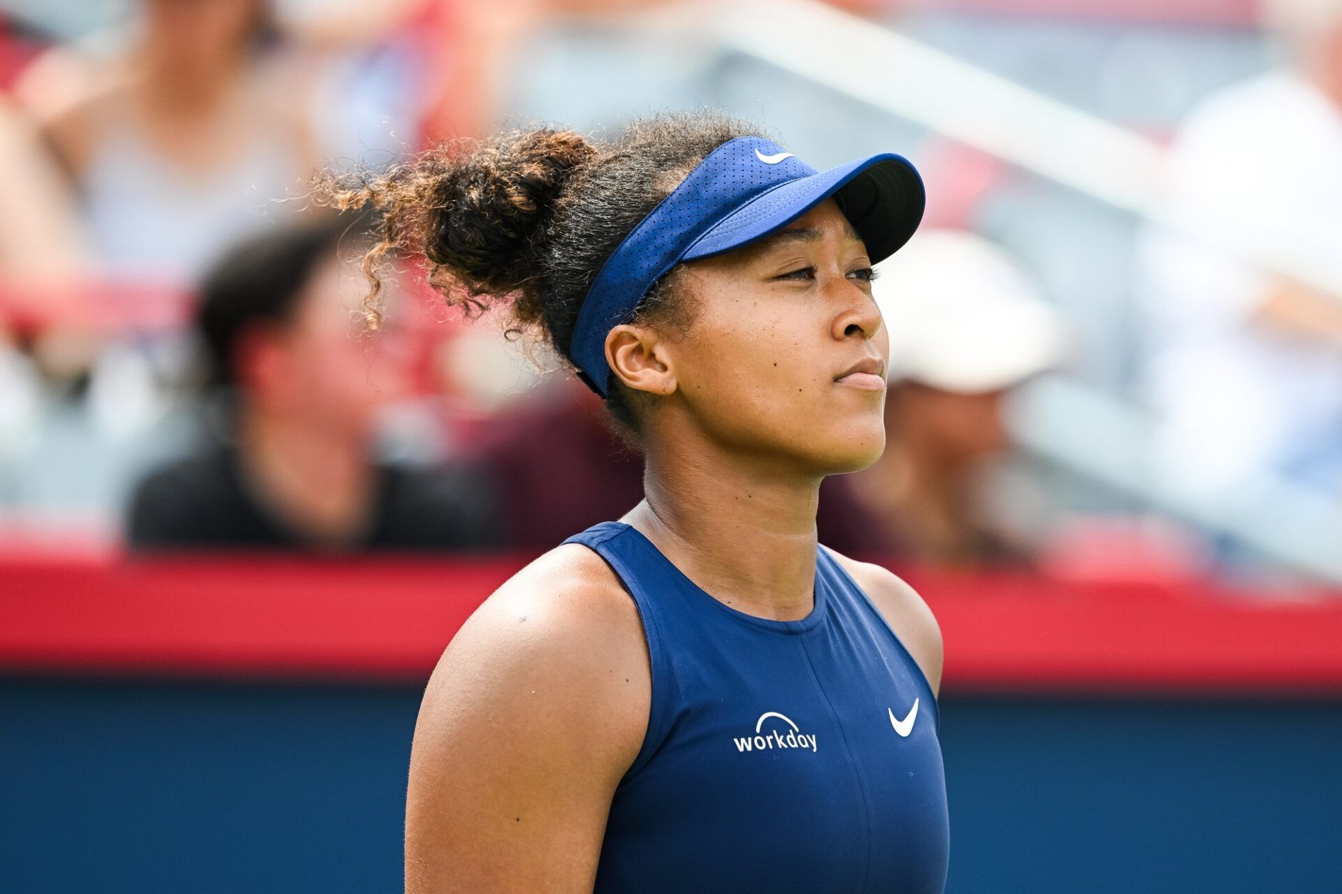 Naomi Osaka (JPN) looks on against Liudmila Samsonova in second round play at IGA Stadium.