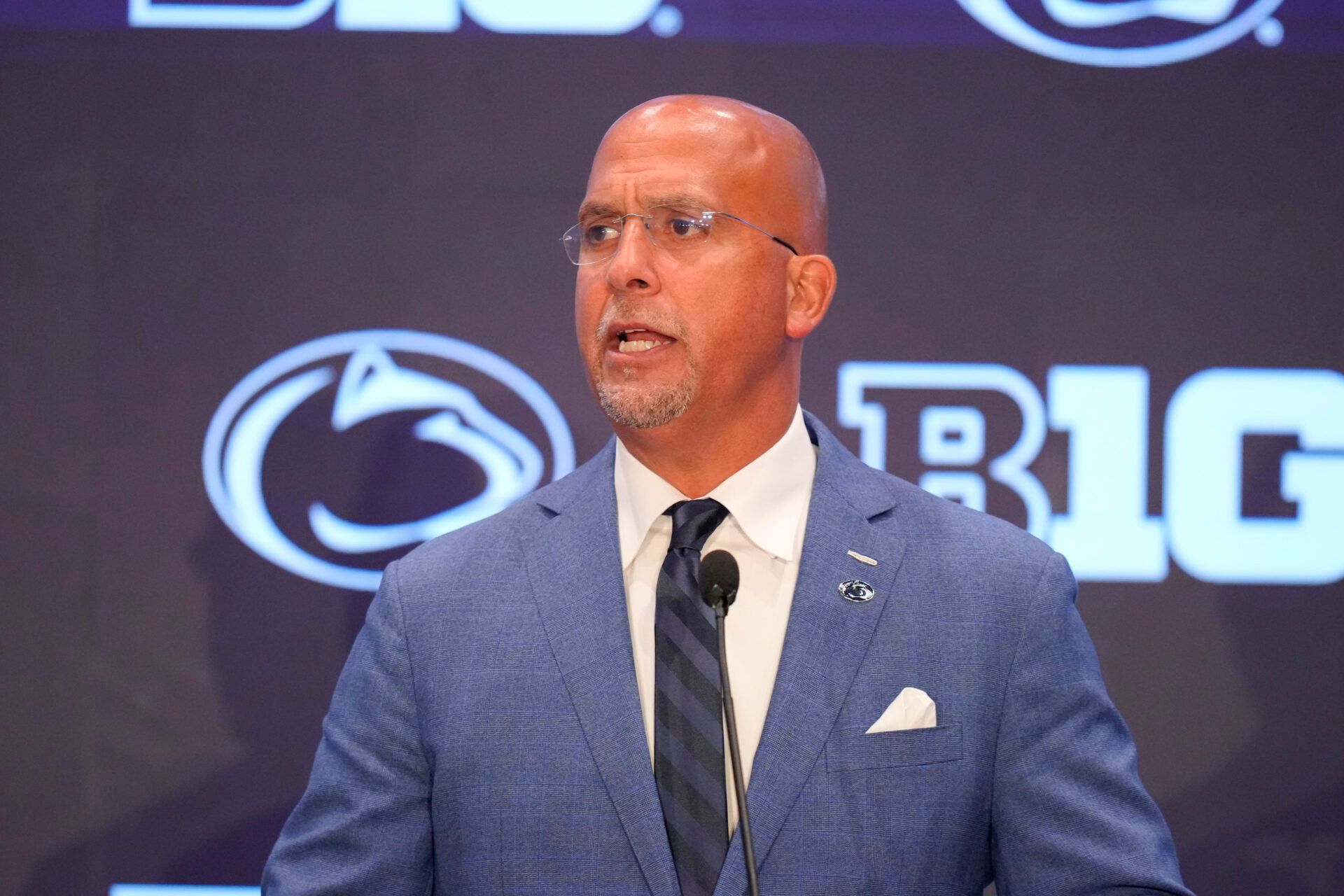Penn State head coach James Franklin speaks to the media during the Big Ten NCAA college football media days at Mandalay Bay Resort.