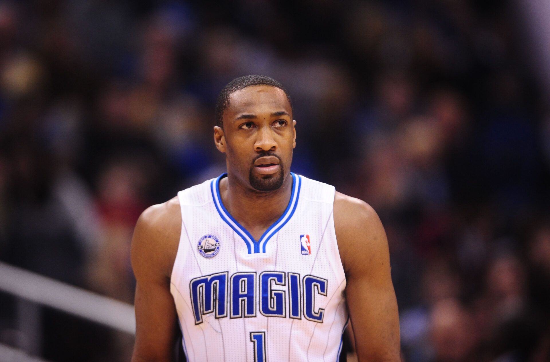 Feb. 11, 2011; Orlando, FL, USA; Orlando Magic guard (1) Gilbert Arenas against the New Orleans Hornets at the Amway Center. The Hornets defeated the Magic 99-93.