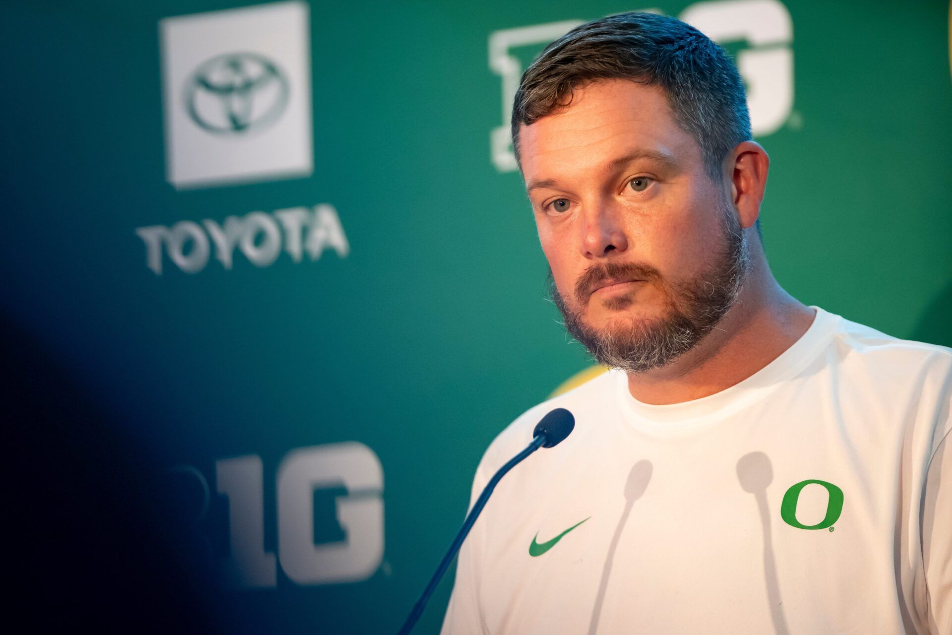 Oregon coach Dan Lanning during Oregon football’s Media Day on July 28, 2025, at Autzen Stadium in Eugene.