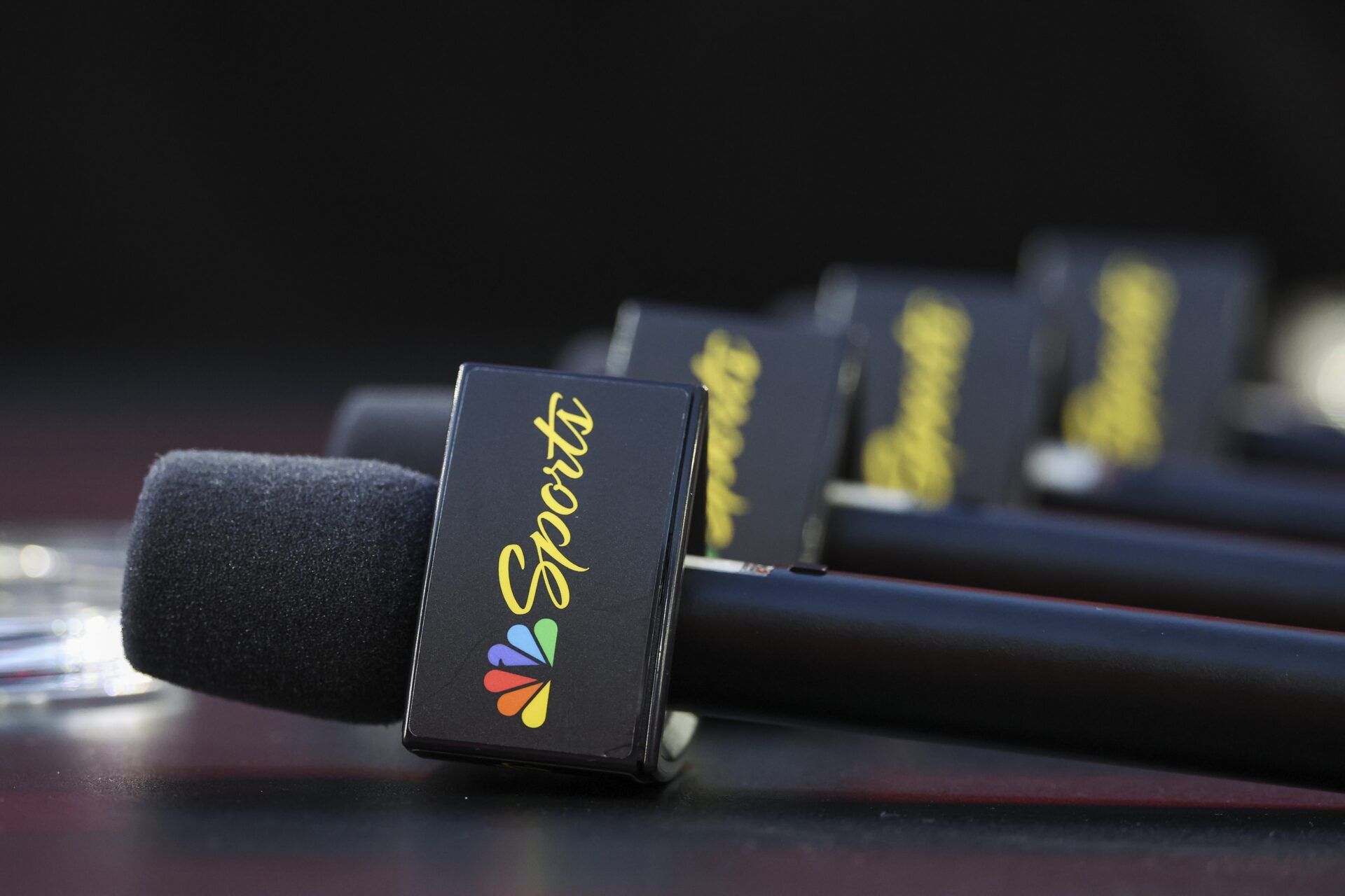 General view of NBC Sports microphones before the game between the Houston Texans and the Detroit Lions at NRG Stadium.