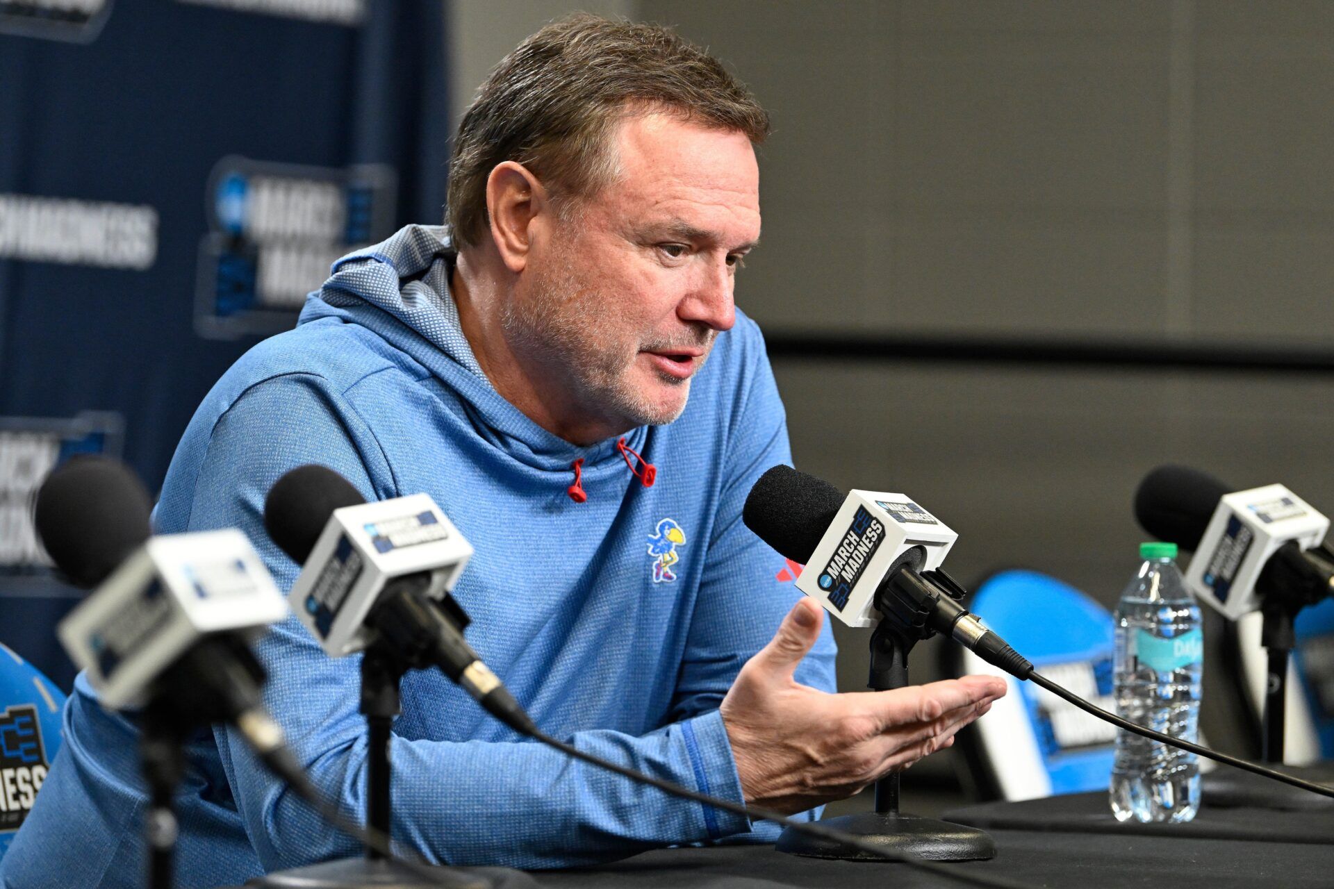 Kansas Jayhawks head coach Bill Self speaks to the media during a press conference at Amica Mutual Pavilion.