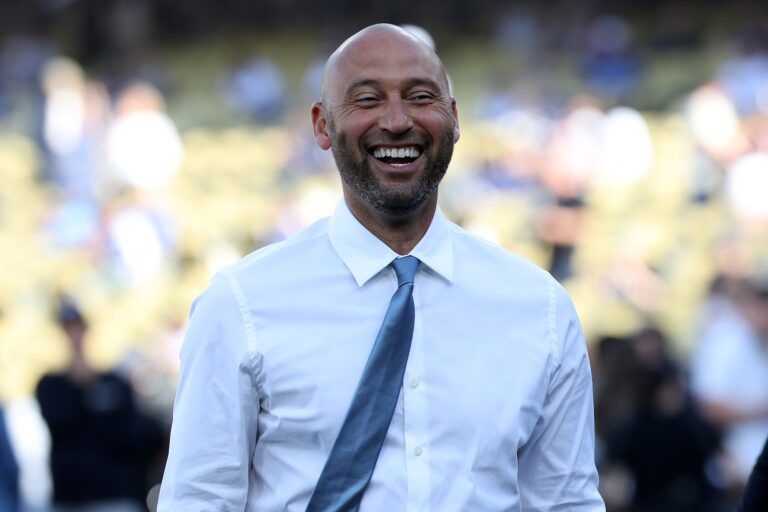 New York Yankees former players Derek Jeter before game two of the 2024 MLB World Series at Dodger Stadium.