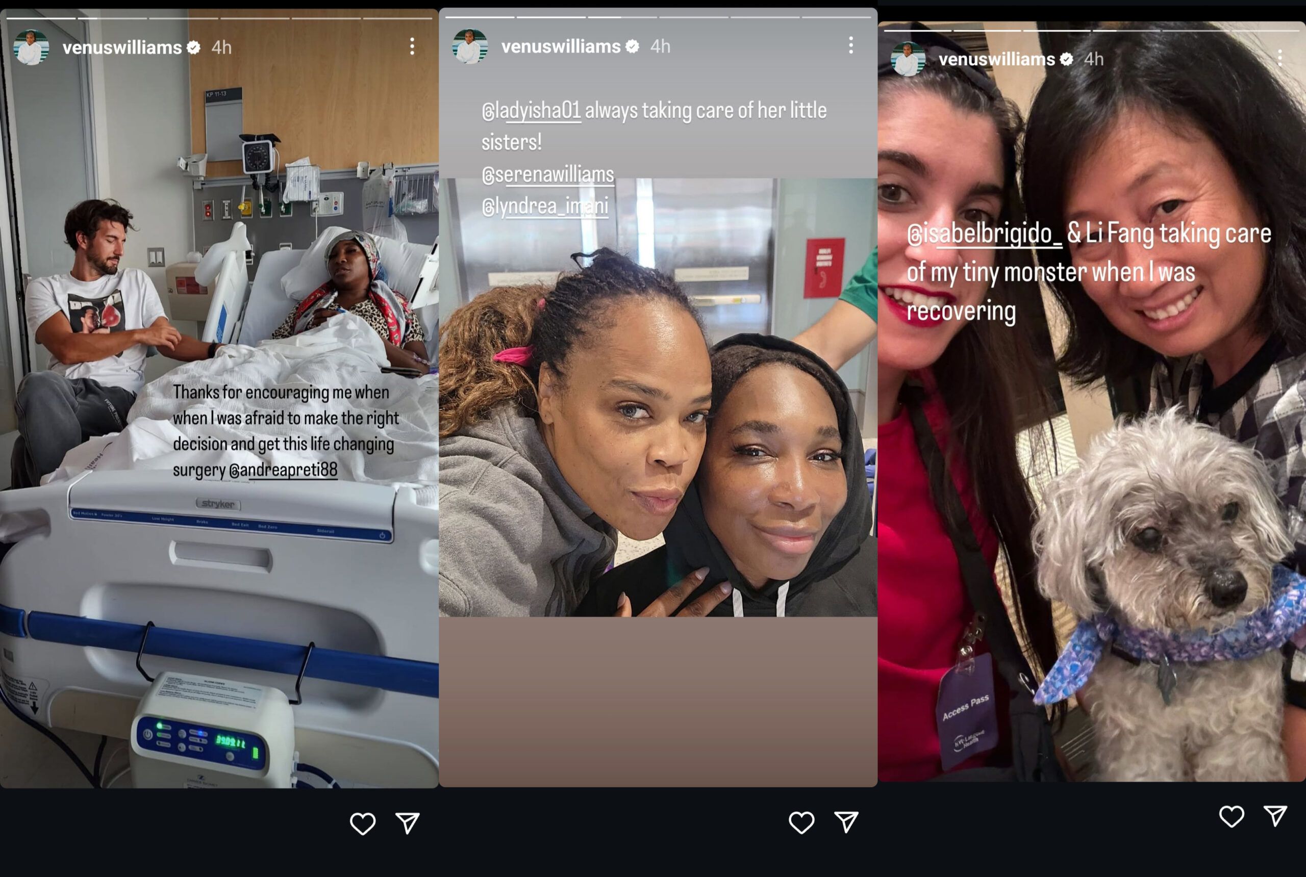 Screen grab of Venus Williams' Instagram stories