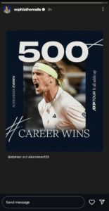 Screengrab of Alexander Zverev's girlfriend Sophia Thomalla's Instagram stories (@sophiathomalla)