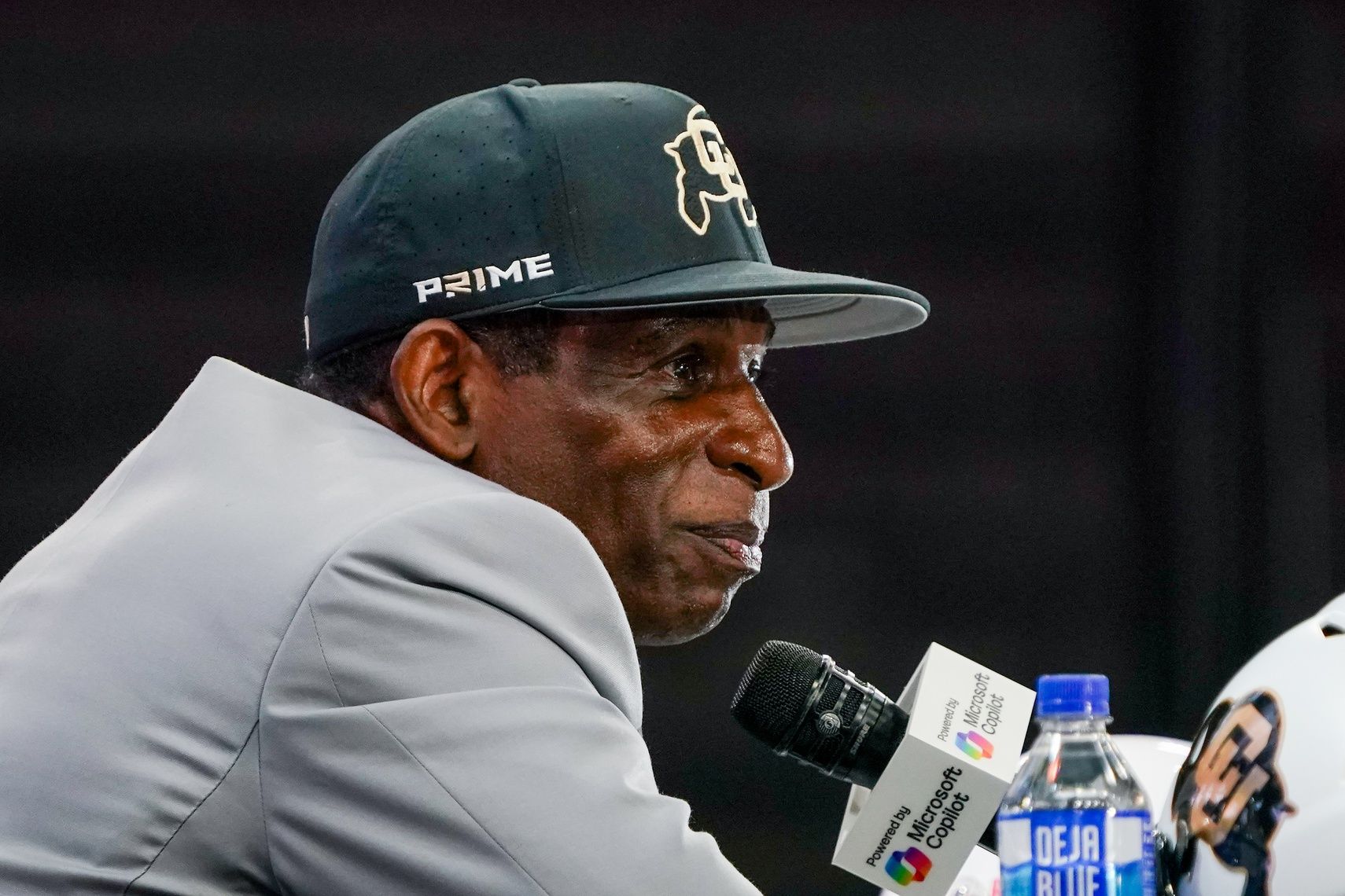 Colorado head coach Deion Sanders speaks with the media during 2025 Big 12 Football Media Days at The Star.