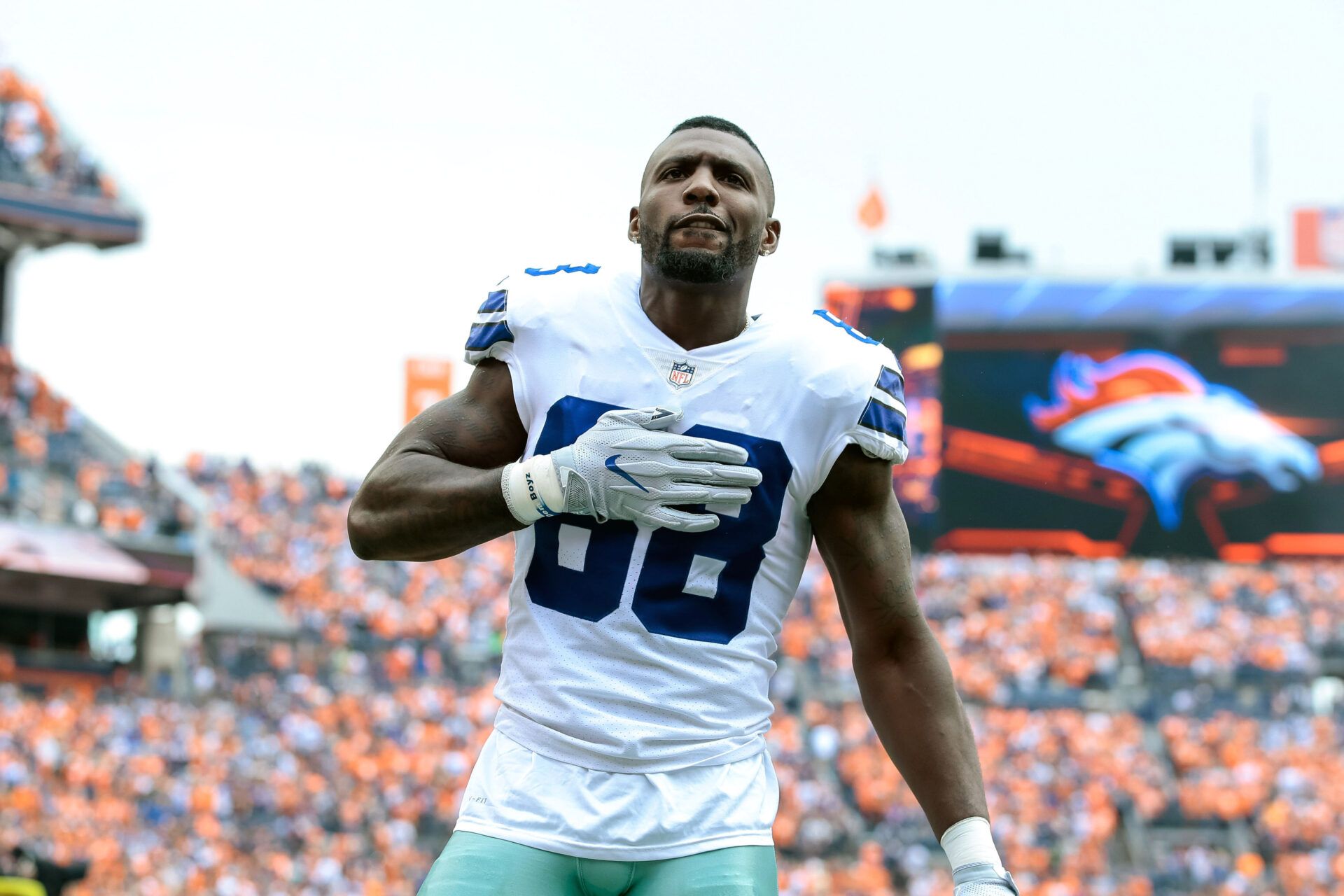Dallas Cowboys wide receiver Dez Bryant (88) before the game against the Denver Broncos at Sports Authority Field at Mile High.