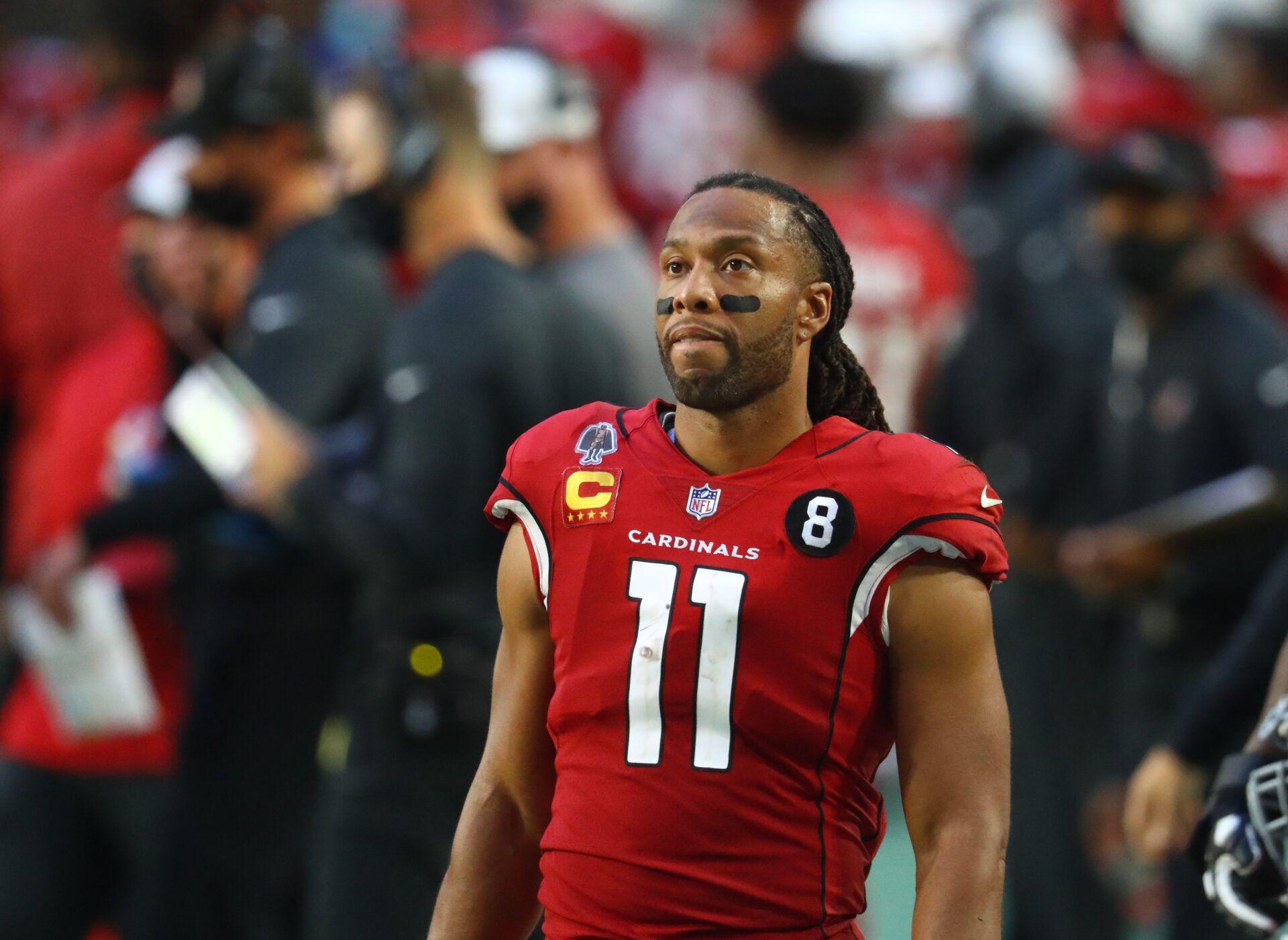 Arizona Cardinals wide receiver Larry Fitzgerald (11) against the Buffalo Bills at State Farm Stadium.