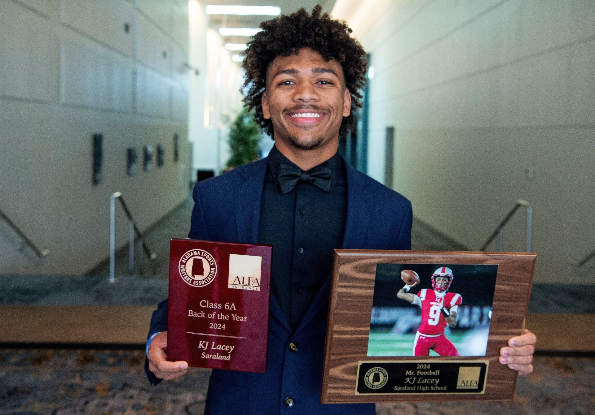 KJ Lacey, of Saraland High School, is named Alabama Mr. Football during the 2024 Mr. Football and Players of the Year Banquet in Montgomery, Ala., on Monday January 27, 2025.