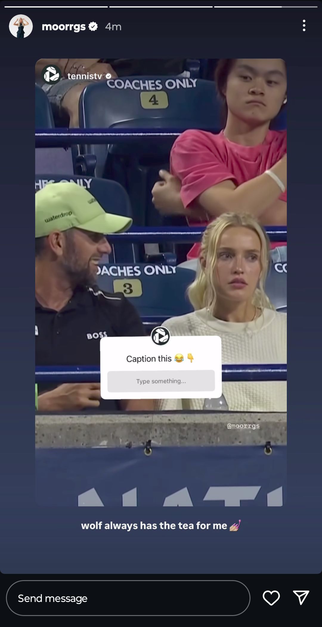 Screen grab of Taylor Fritz's girlfriend Morgan Riddle's Instagram story