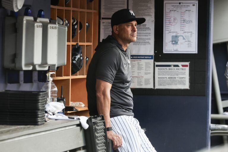 New York Yankees manager Aaron Boone (17) at Yankee Stadium.