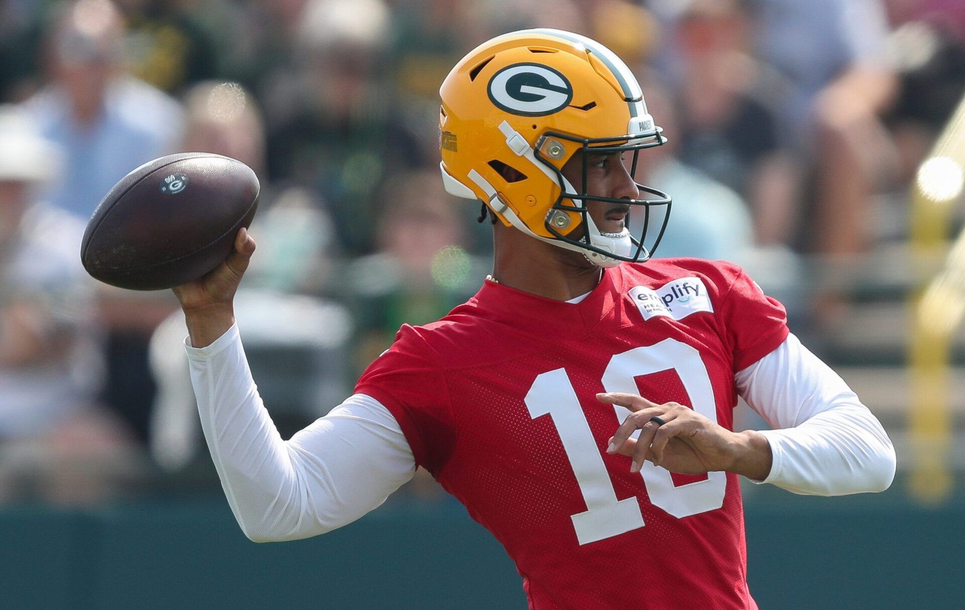 Green Bay Packers quarterback Jordan Love (10) throws the ball during practice on Friday, August 1, 2025, at Ray Nitschke Field in Ashwaubenon, Wis. 
Tork Mason/USA TODAY NETWORK-Wisconsin