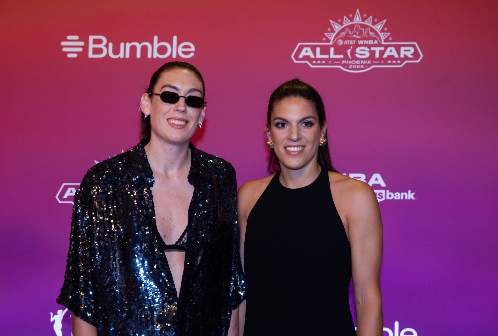 New York Liberty player Breanna Stewart (left) and wife Marta Xargay walk the red carpet during the WNBA All Star weekend at the Phoenix Convention Center.