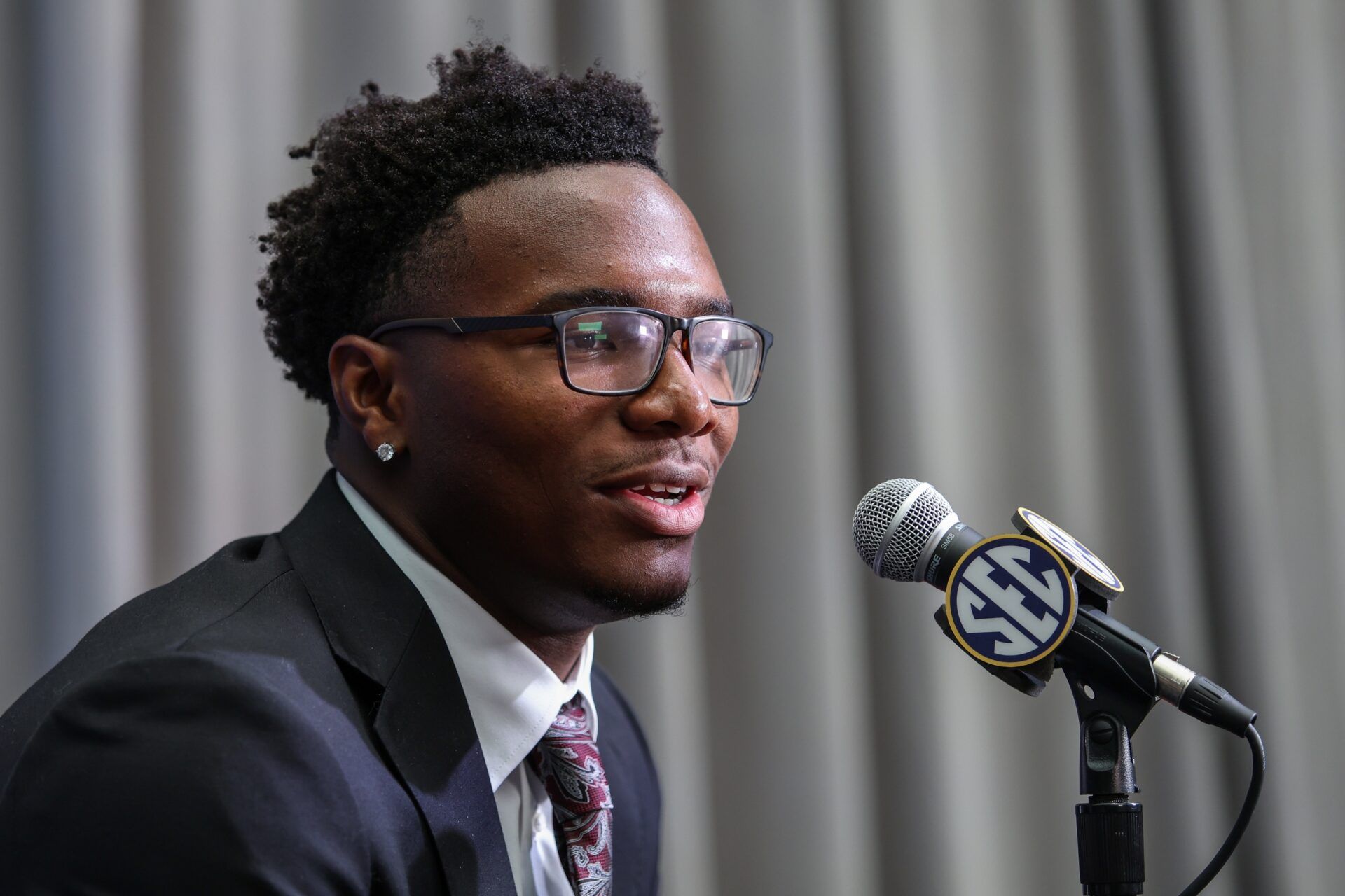 South Carolina Gamecocks quarterback LaNorris Sellers answers media questions during SEC Media Day at Omni Atlanta Hotel.