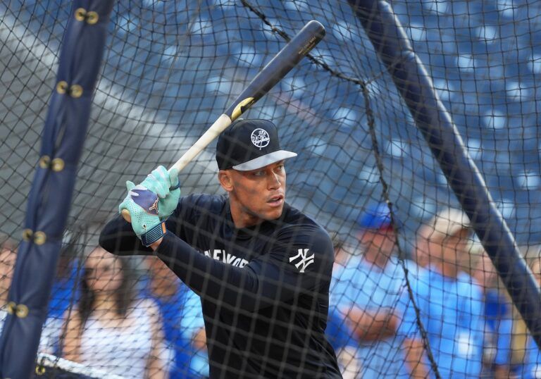 New York Yankees right fielder Aaron Judge (99) takes practice before a game against the Toronto Blue Jays at Rogers Centre.