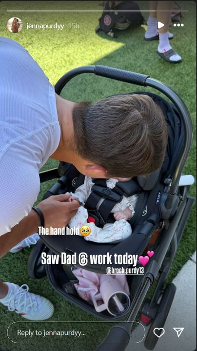 San Francisco 49ers quarterback Brock Purdy shares a moment with his baby girl Mille.