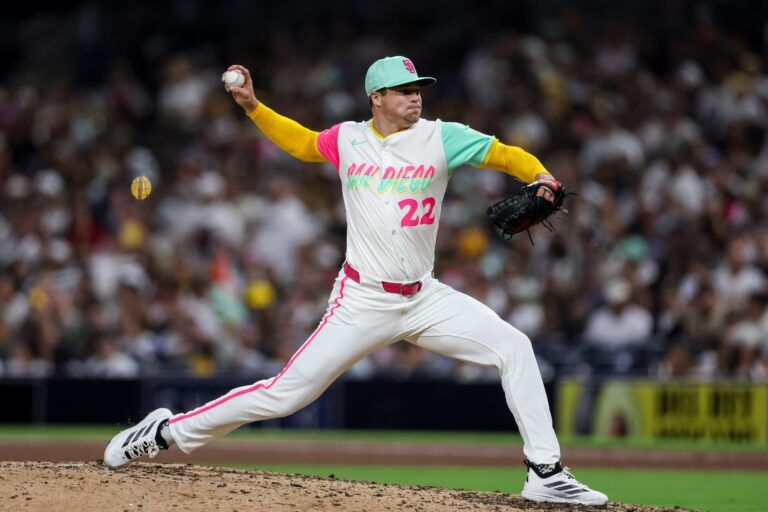 San Diego Padres pitcher Mason Miller (22) pitches during the eighth inning against the St. Louis Cardinals at Petco Park.