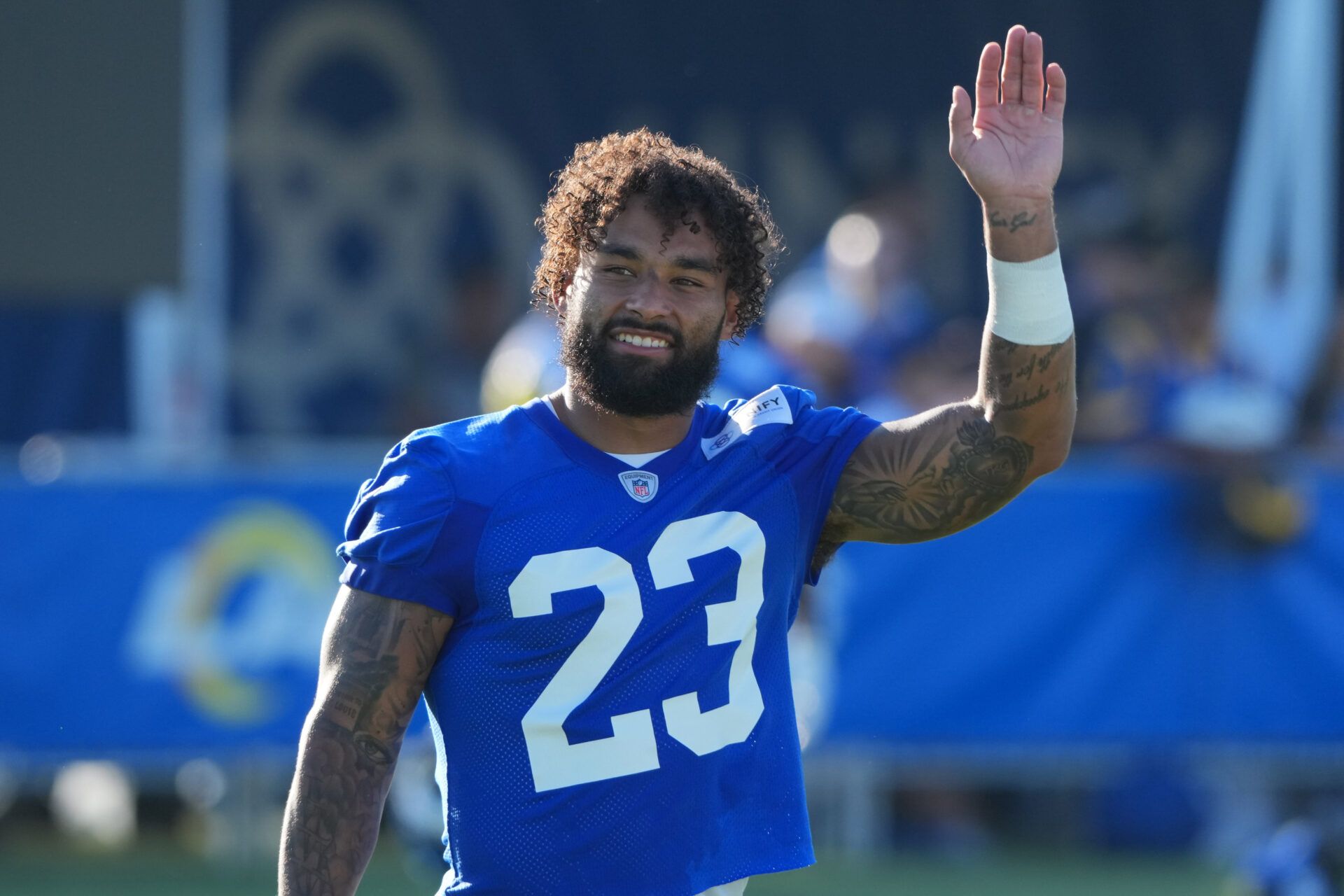 Los Angeles Rams running back Kyren Williams (23) during training camp at Loyola Marymount University.