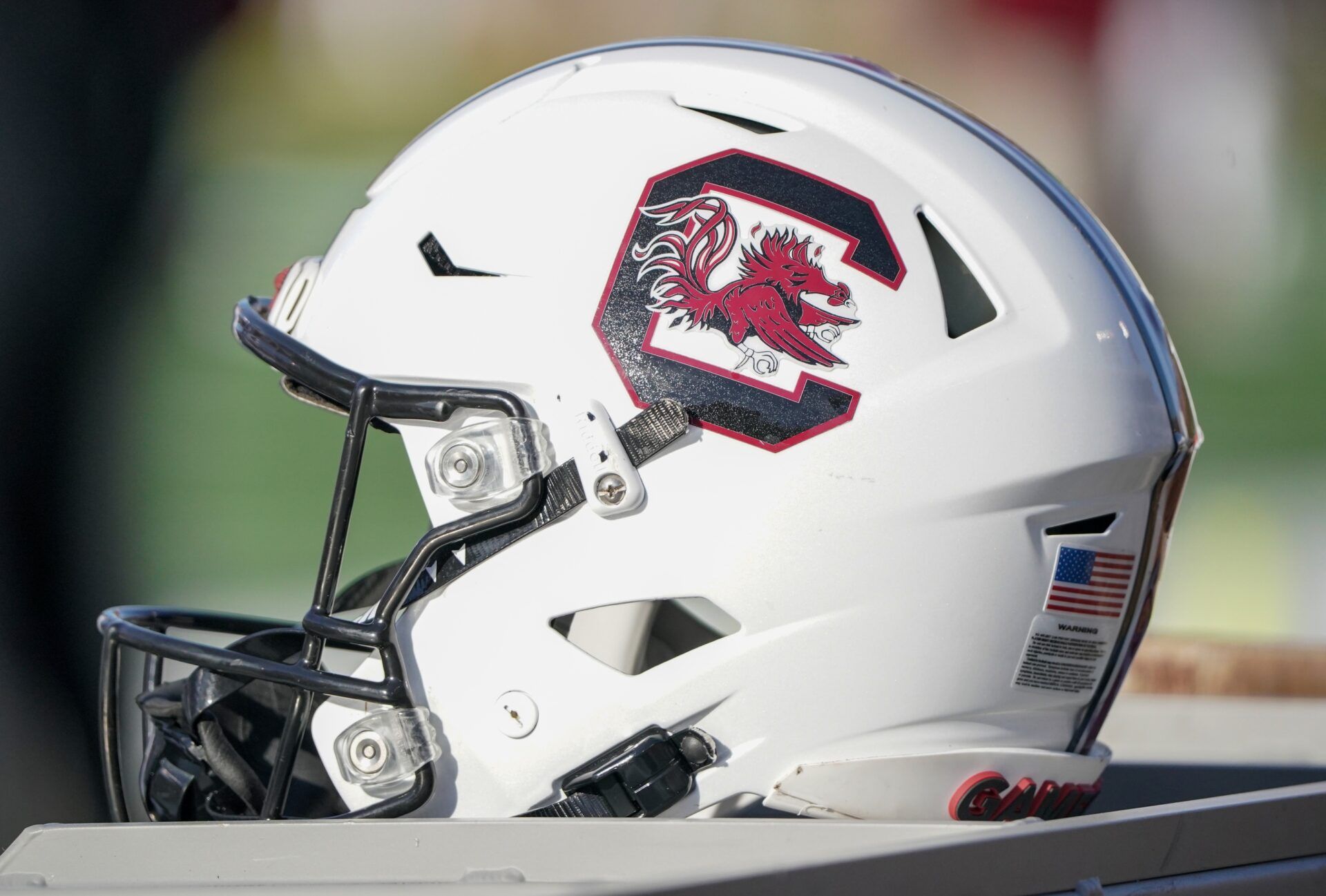 A general view of a South Carolina Gamecocks helmet against the Missouri Tigers during the first half at Faurot Field at Memorial Stadium.