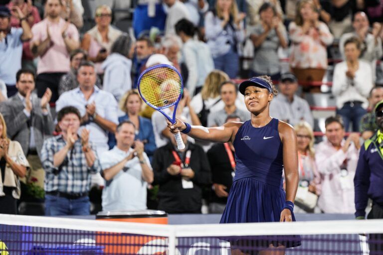 Naomi Osaka (JPN) salutes the crowd after her quarterfinal win against Elina Svitolina (UKR) at IGA Stadium.