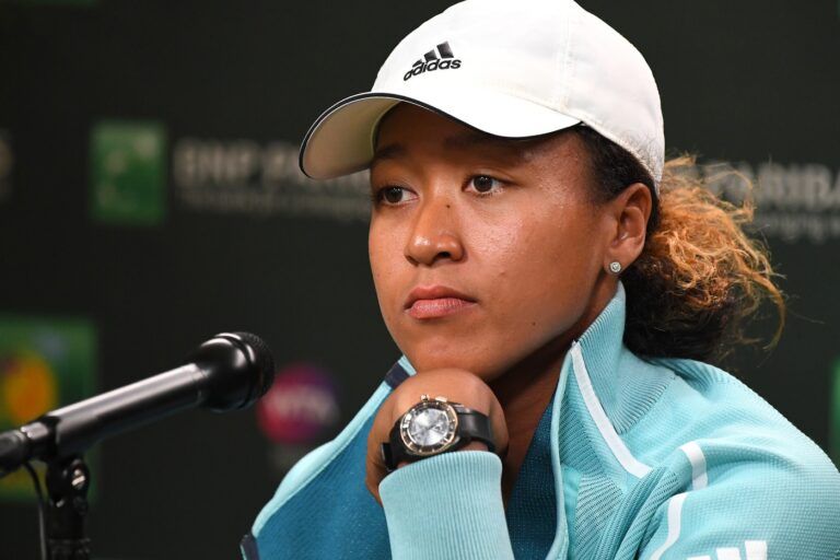 Naomi Osaka (JPN) answers questions during a press conference at the BNP Paribas Open at the Indian Wells Tennis Garden.