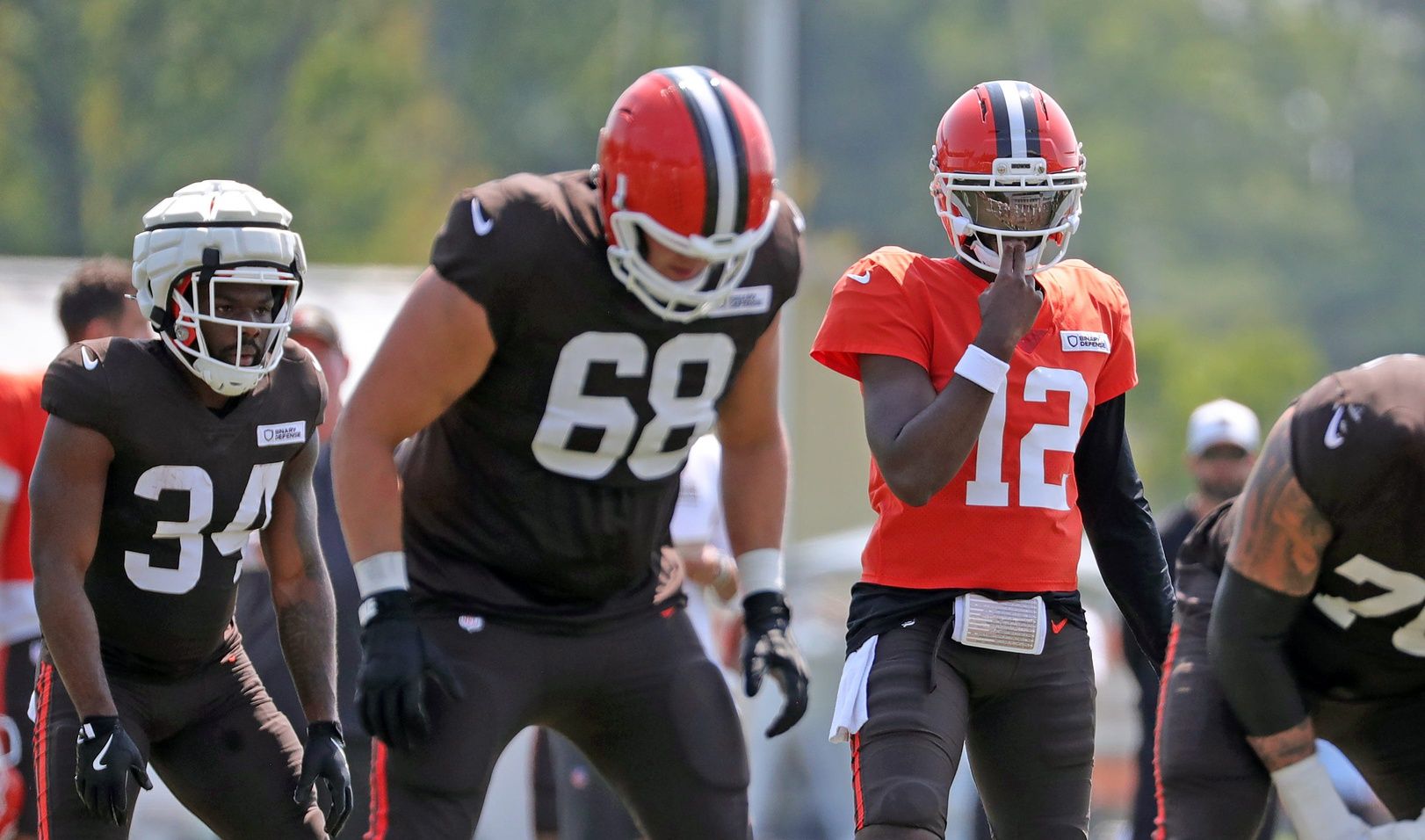 Cleveland Browns quarterback Shedeur Sanders (12) during NFL training camp at CrossCountry Mortgage Campus, Friday, Aug. 1, 2025, in Berea, Ohio.
