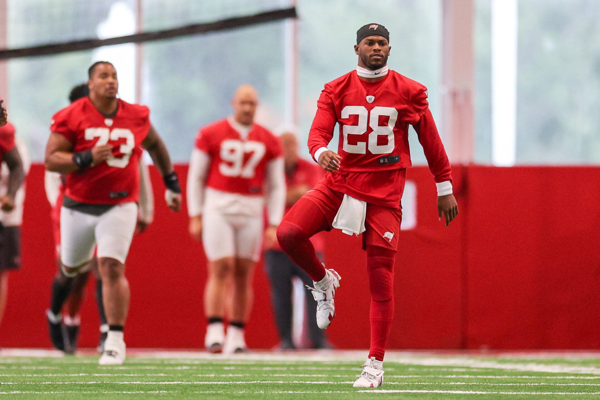 Tampa Bay Buccaneers safety Shilo Sanders (28) participates in mini camp at AdventHealth Training Center.