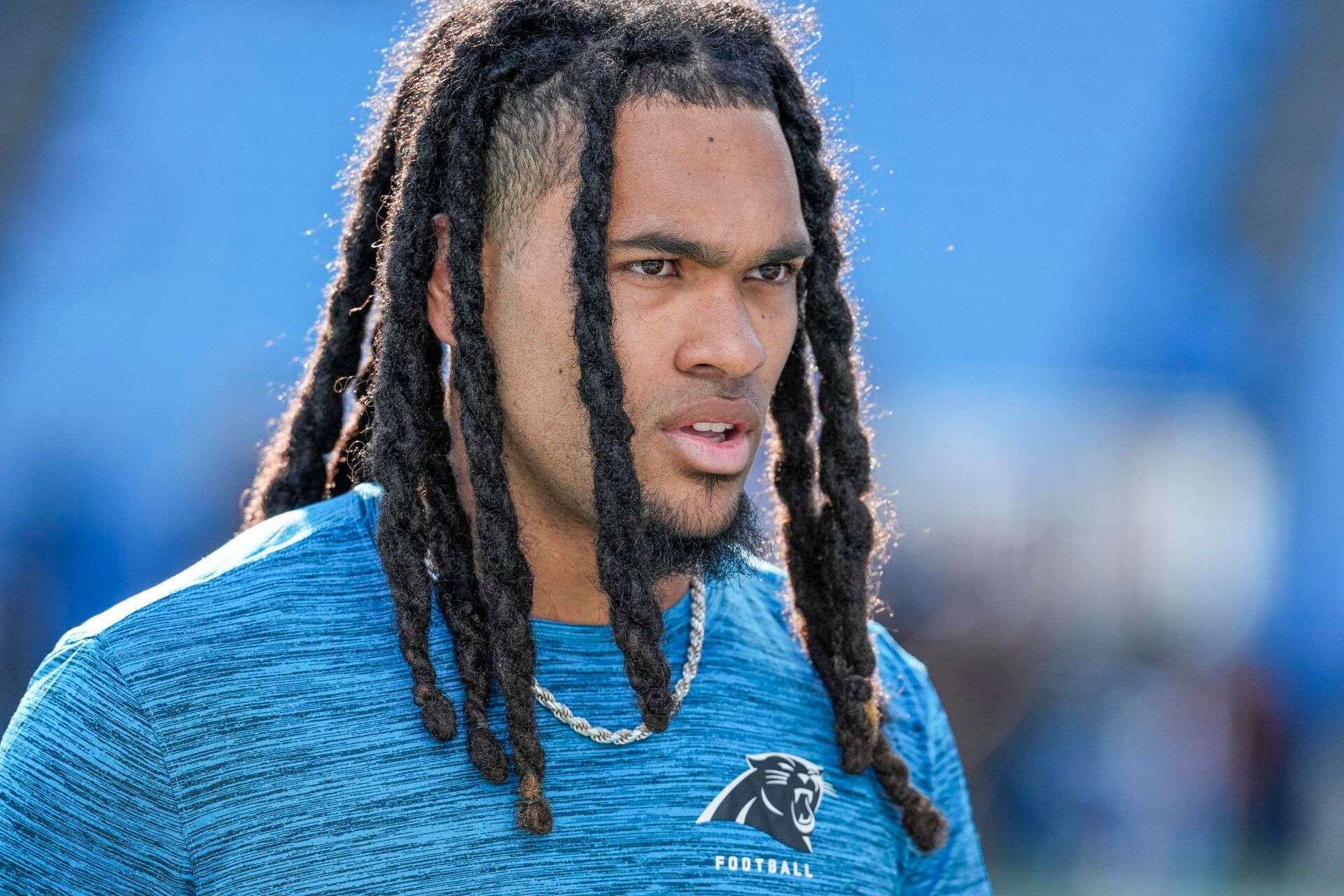 Carolina Panthers running back Jonathon Brooks (24) during pregame warmups against the Tampa Bay Buccaneers at Bank of America Stadium.