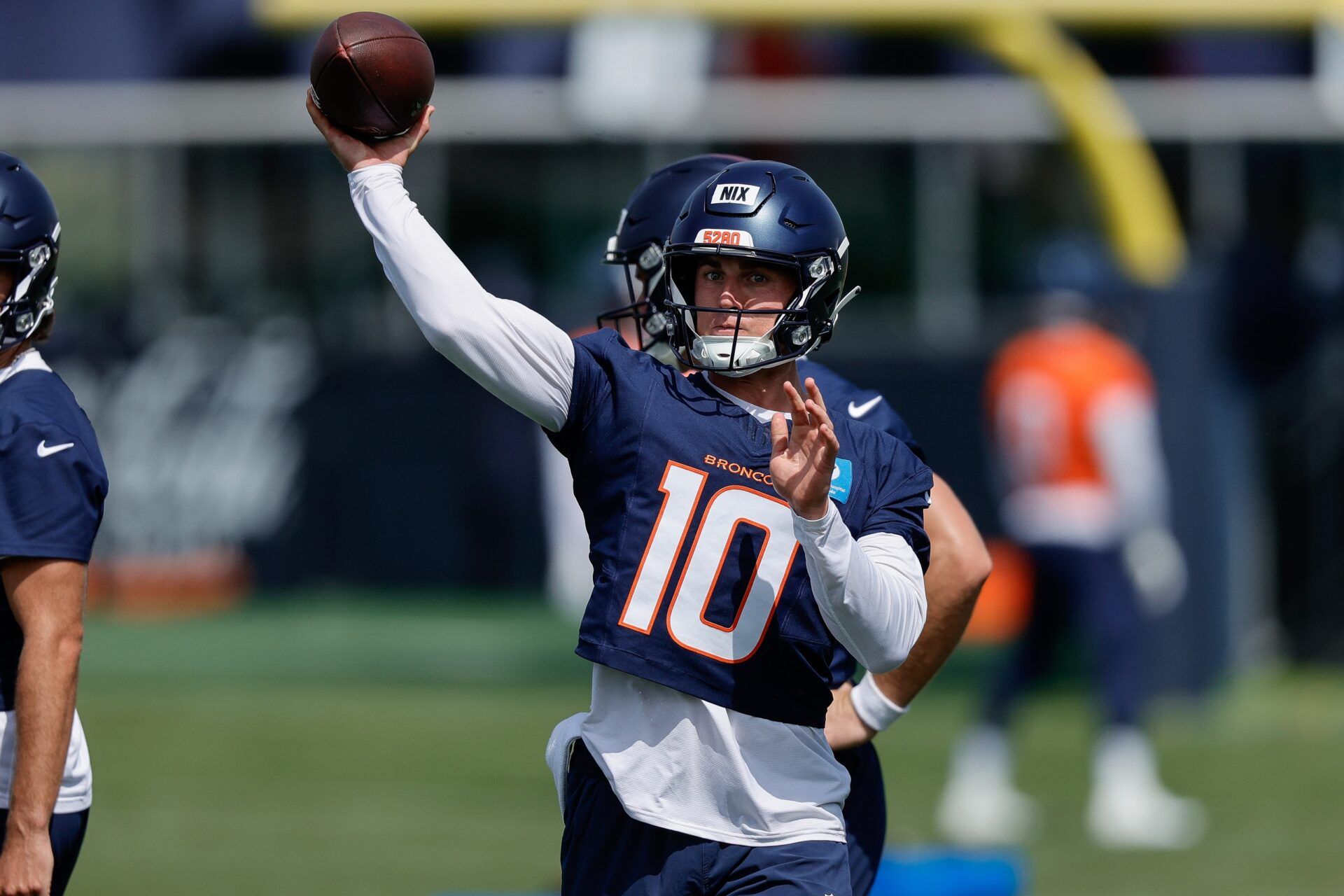 Denver Broncos quarterback Bo Nix (10) during Denver Broncos Training Camp.