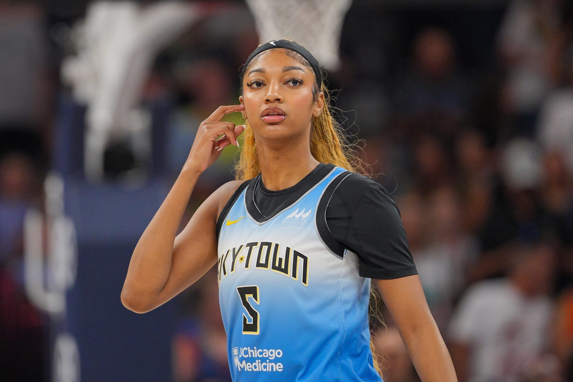 Chicago Sky forward Angel Reese (5) before the game against the Minnesota Lynx at Target Center.