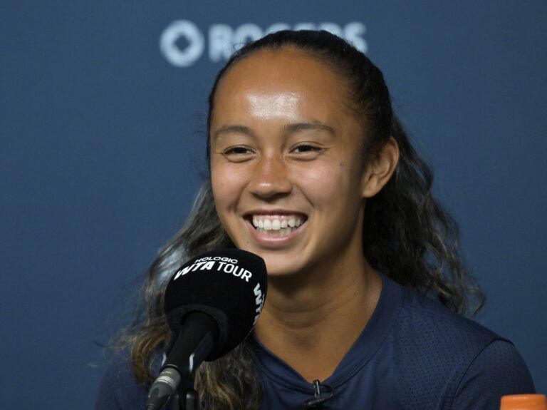 Leylah Fernandez (CAN) gives a press conference in first round play at IGA Stadium.