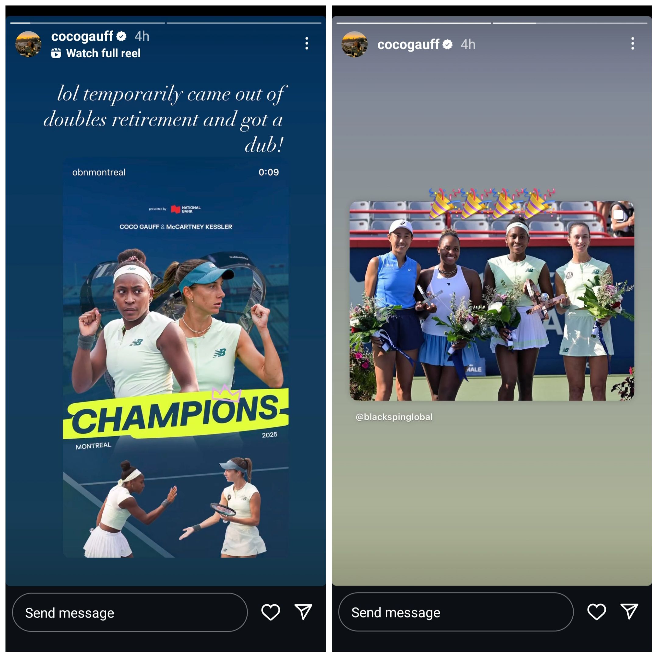 Screen grab of Coco Gauff's Instagram stories