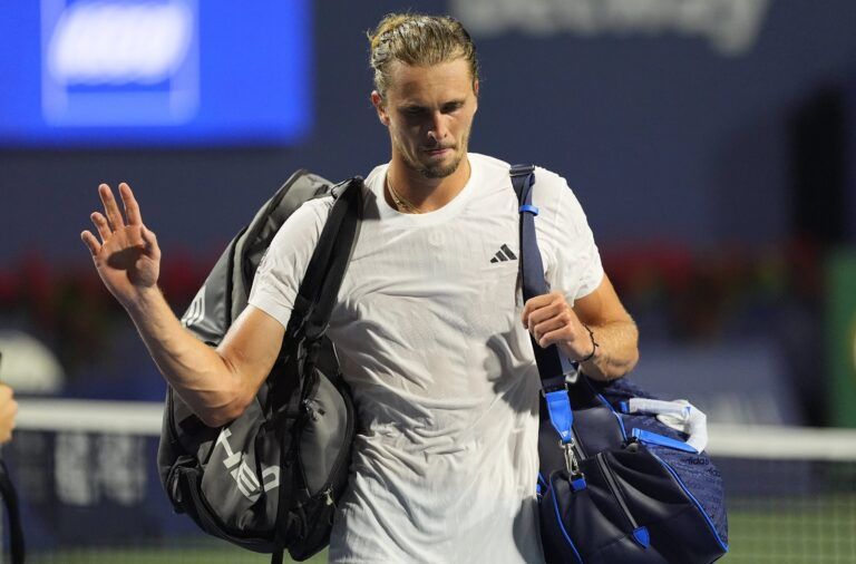 Alexander Zverev (GER) leaves the court after losing to Karen Khachanov (not pictured) during semifinals at Sobeys Stadium.