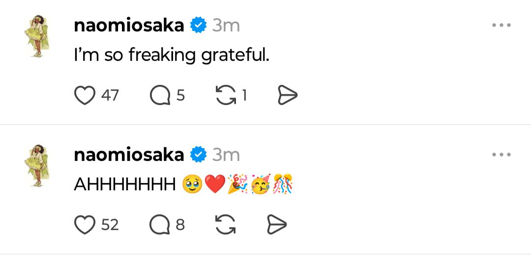 Screen grab of Naomi Osaka's posts