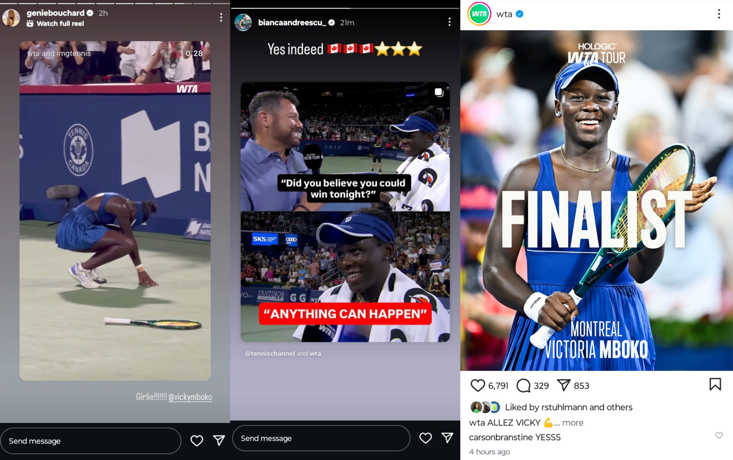 Screen grab of Victoria Mboko's compatriots reacting to her reaching the 2025 Canadian Open final