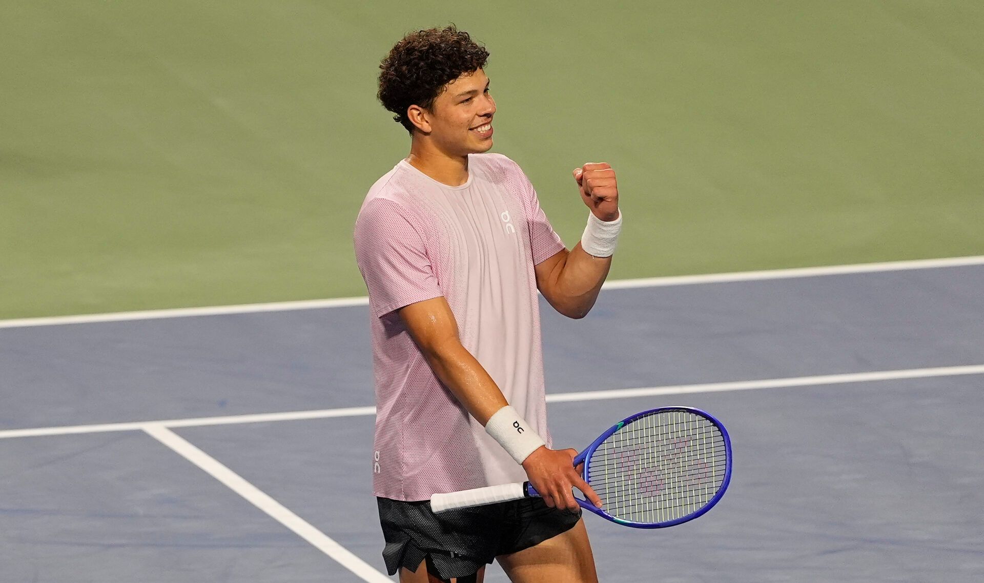 Ben Shelton (USA) reacts after his win over Taylor Fritz (not pictured) during semifinals at Sobeys Stadium.