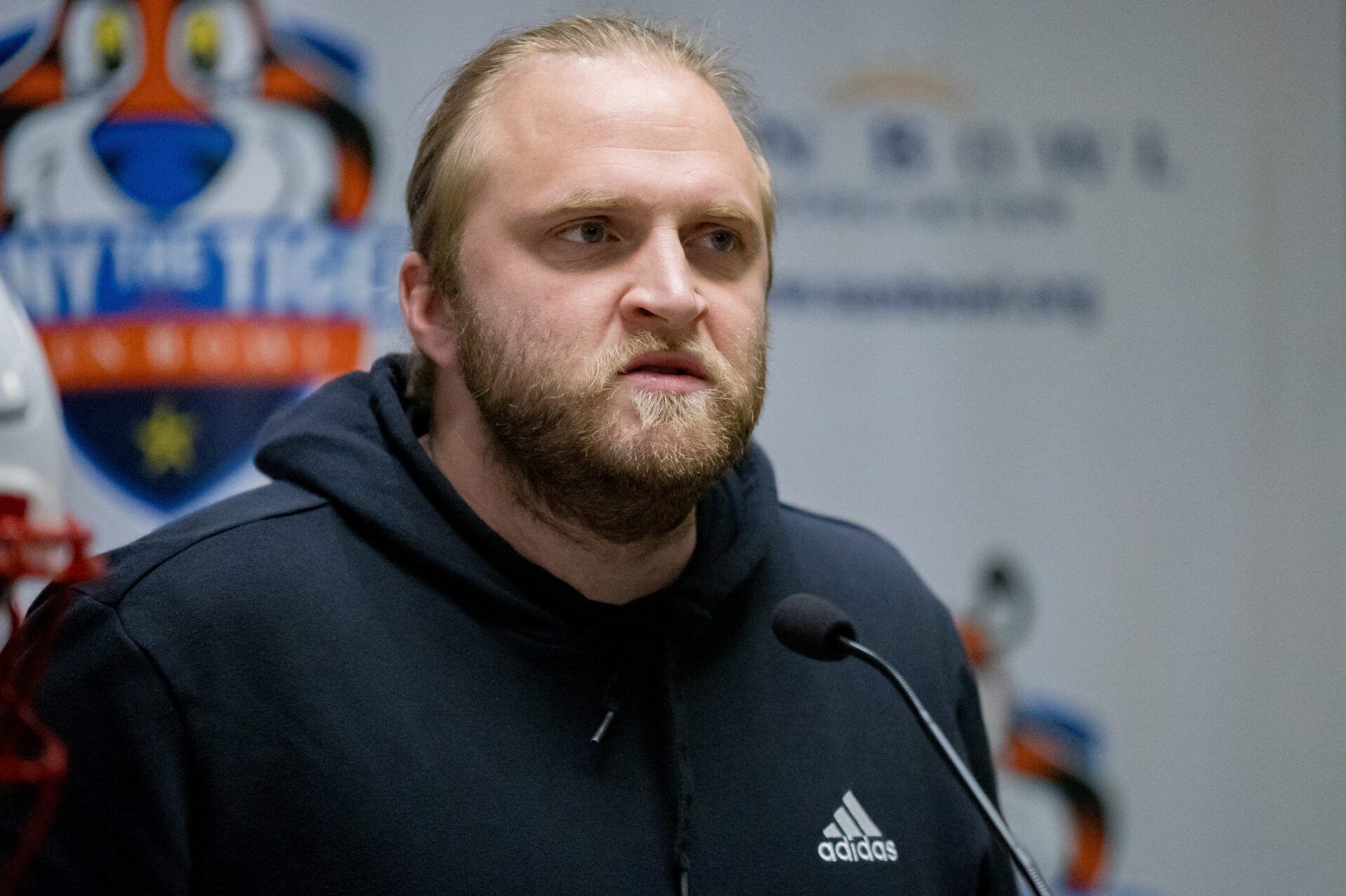 Steve Belichick, Defensive Coordinator for the Washington football team, answers questions from the media during the coordinator news conference at the Hawthorn Suites in El Paso, Texas, on Saturday, Dec. 28, 2024.